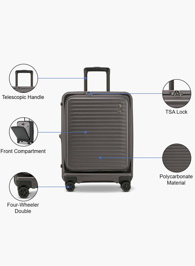 Echolac Celestra FA+ 54 Cm 4-Double Wheeled Hardcase Expandable Cabin Luggage Trolley Case - Dark Grey - Image 3